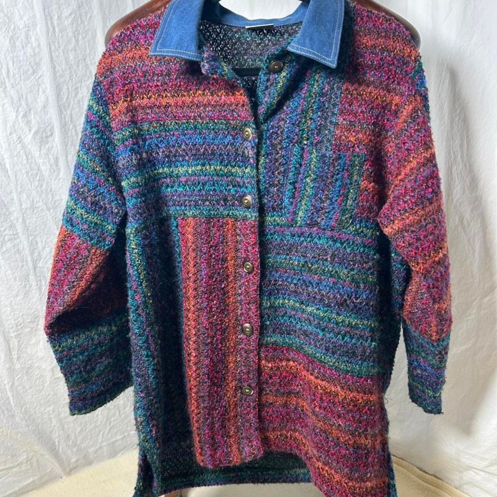 VTG Women's Koret Jacket Boho‎ Indie Folk Crochet Knit Patchwork Hippie Granny